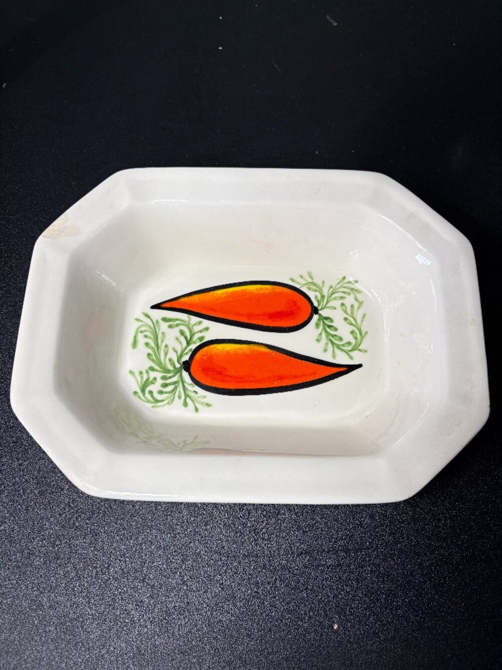 Vintage Whimsical Hand Painted Oval Shaped Carrot Bowl signed